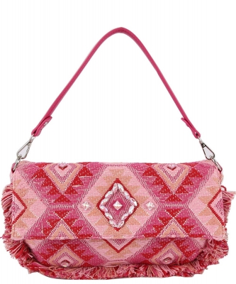 Boho Chic Crochet Fringe Flap Messenger Crossbody Bag CY017 FUCHSIA